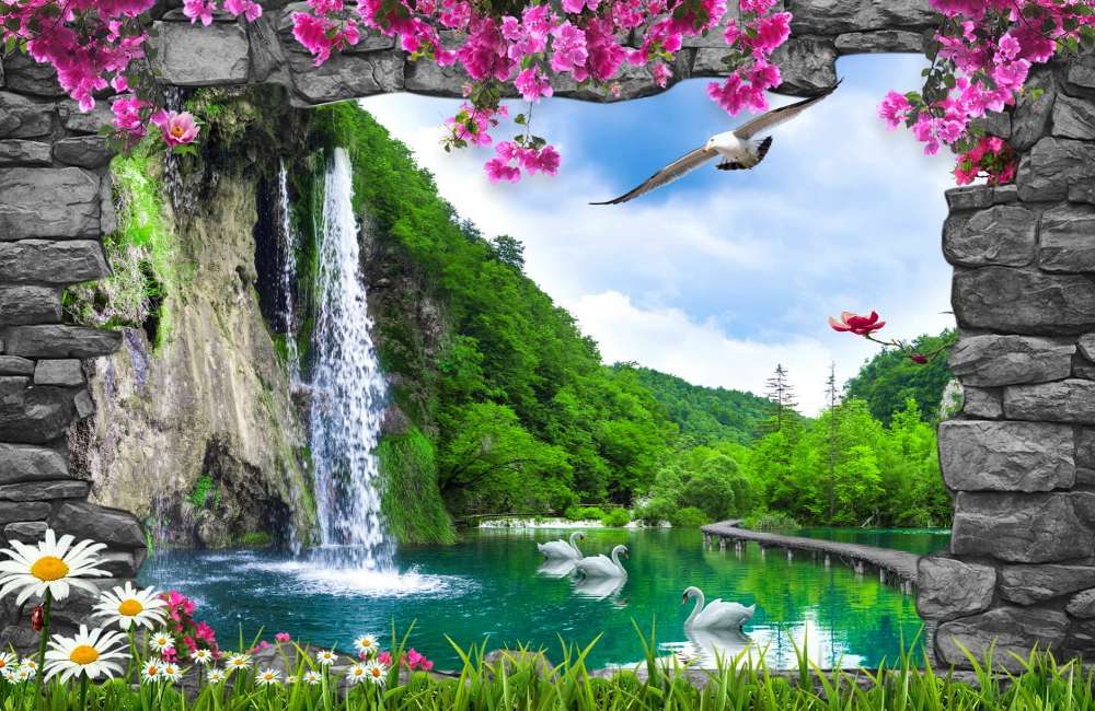 Wodospad w rajskim miejscu puzzle online