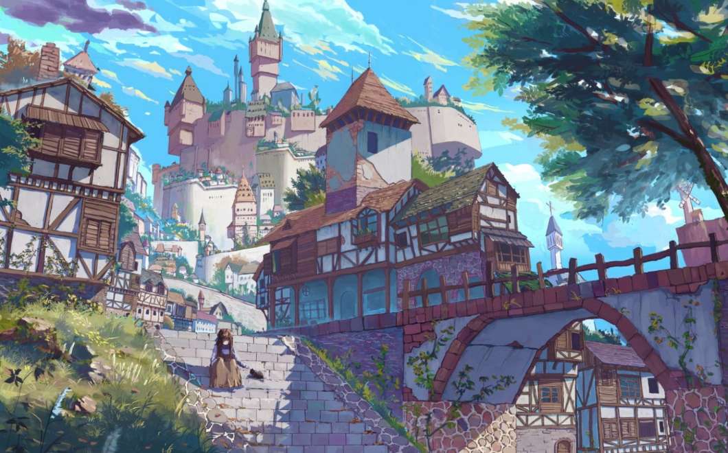 Sceneria zabytkowego starego miasteczka puzzle online