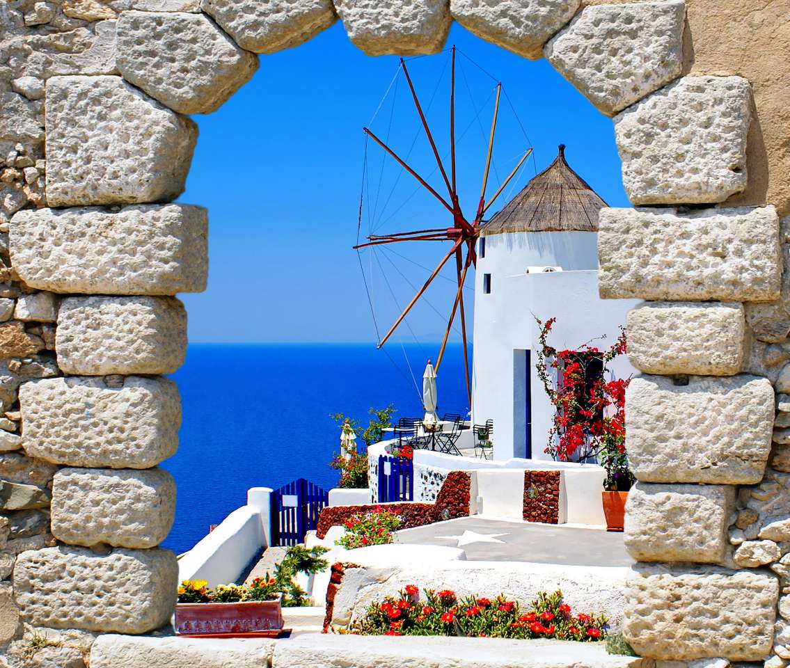 Grecki wiatrak na Santorini, co za widok puzzle online