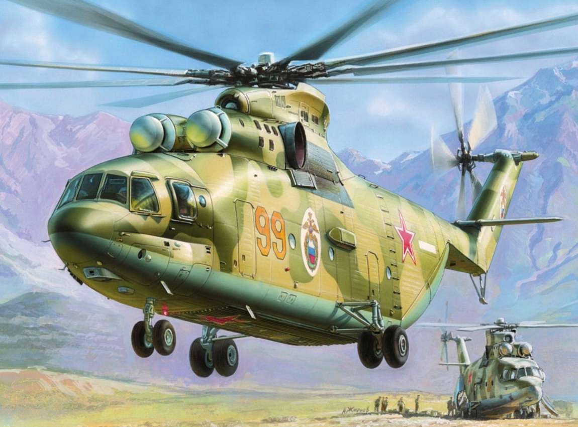 Potężny wojskowy helikopter ląduje puzzle online