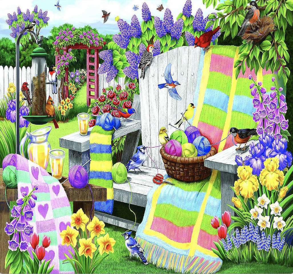 Bajkowy pełen kwiatów kolorowych ogródek puzzle online