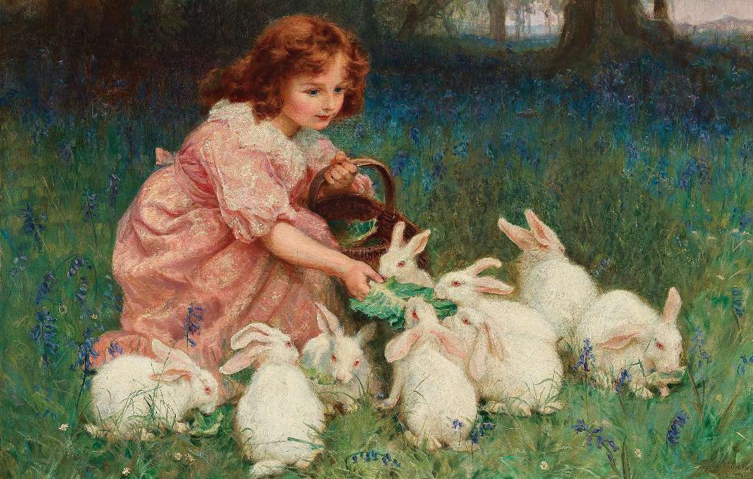 Karmienie białych królików puzzle online
