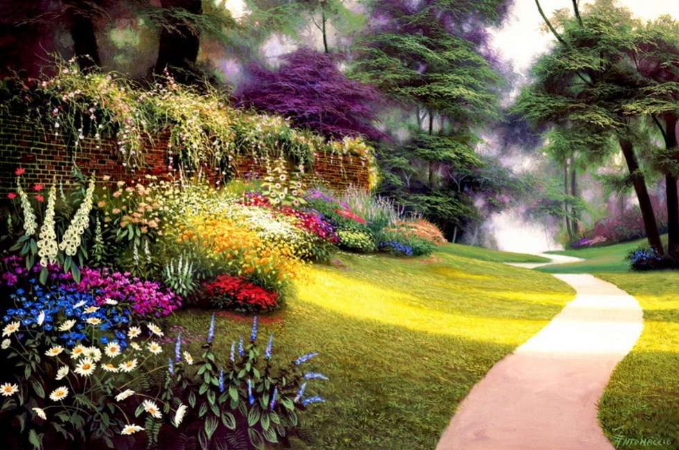 Piękna aleja ogrodowa w słoneczny dzień puzzle online