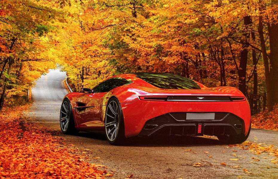 Aston Martin luksusowe auto w szacie jesiennej puzzle online