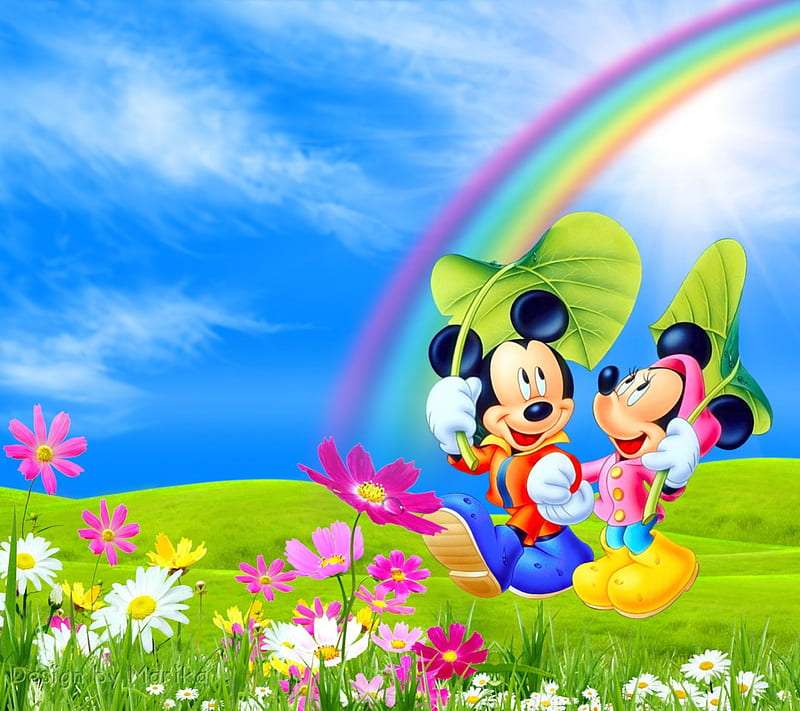 Mickey & Minnie i wiosenna tęcza puzzle online