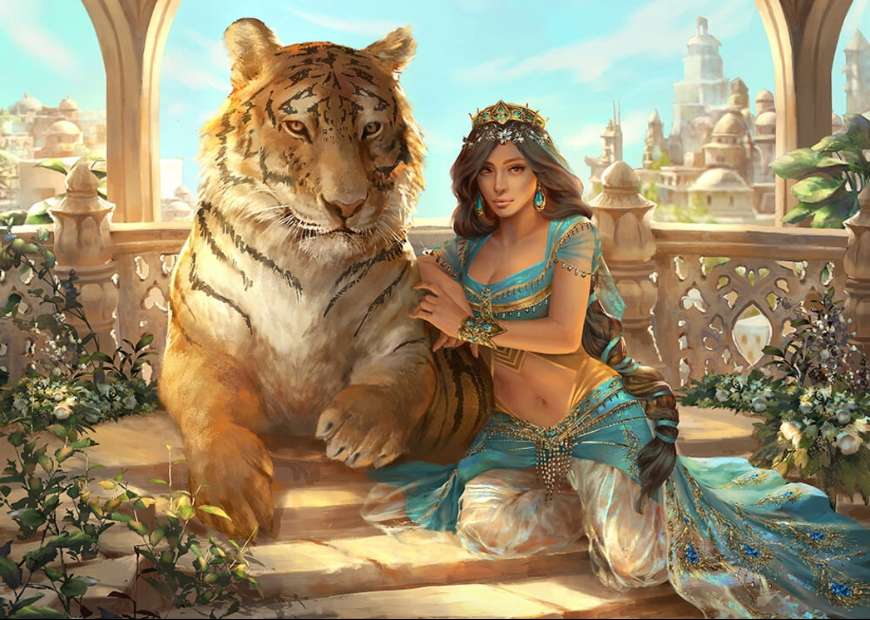 Księżniczka Jasmine z tygrysem puzzle online