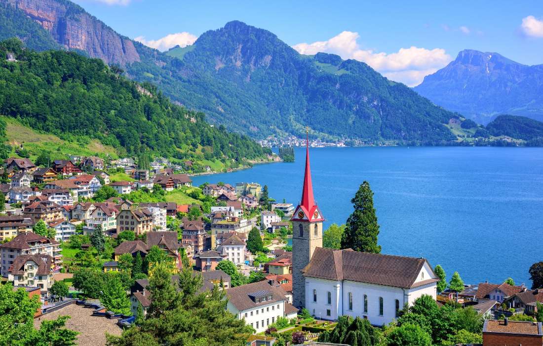 Szwajcaria-Piękne miasteczko nad Jeziore Engelberg puzzle online