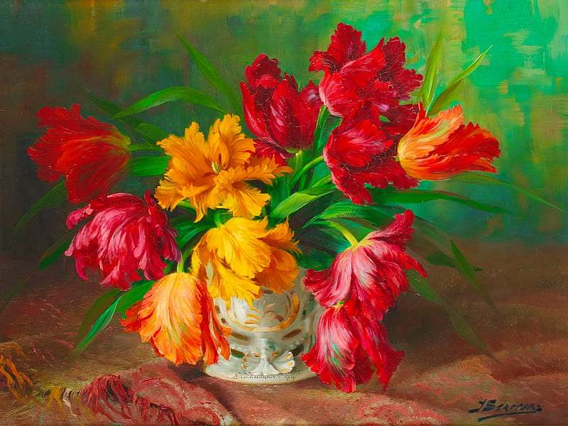 Piękne strzępiaste tulipany w uroczych kolorach puzzle online