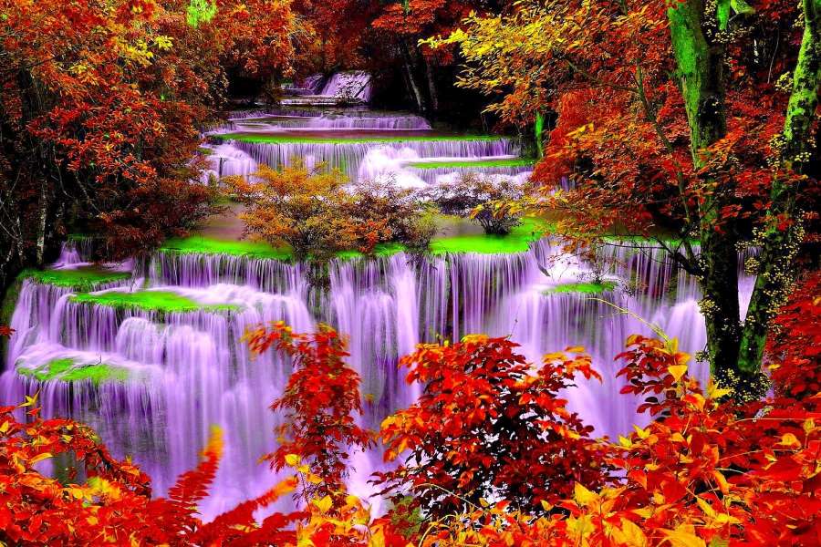 Piękny Jesienny Las I Kaskada Wodospadów puzzle online