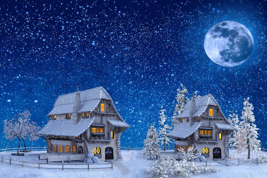 Urocze domki w zimową noc puzzle online