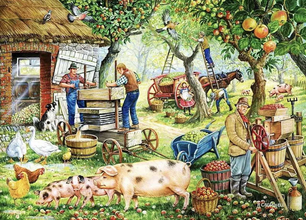 Produkcja soku jabłkowego w sadzie to jest pyszne puzzle online