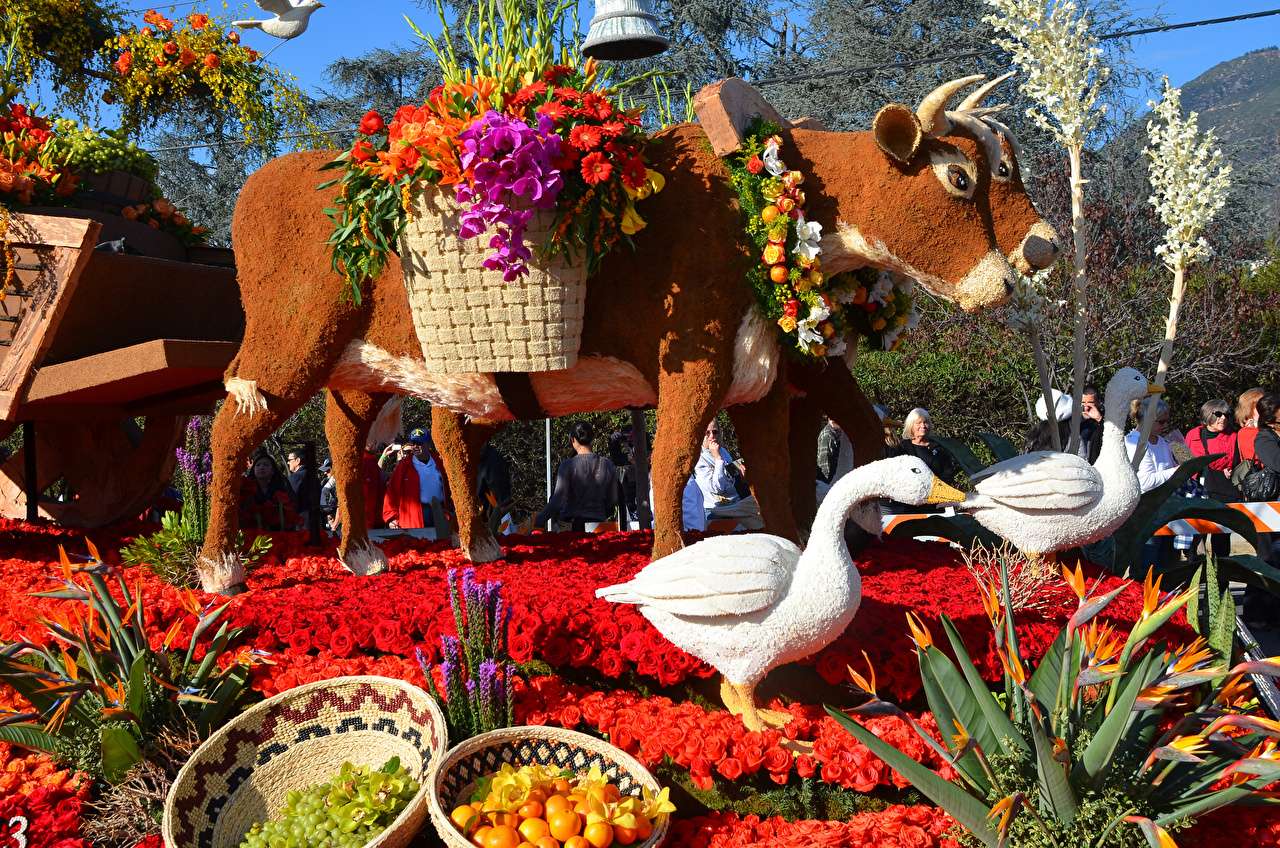 Kalifornia Pasadena -Parada kwiatów i zwierząt wsi puzzle online