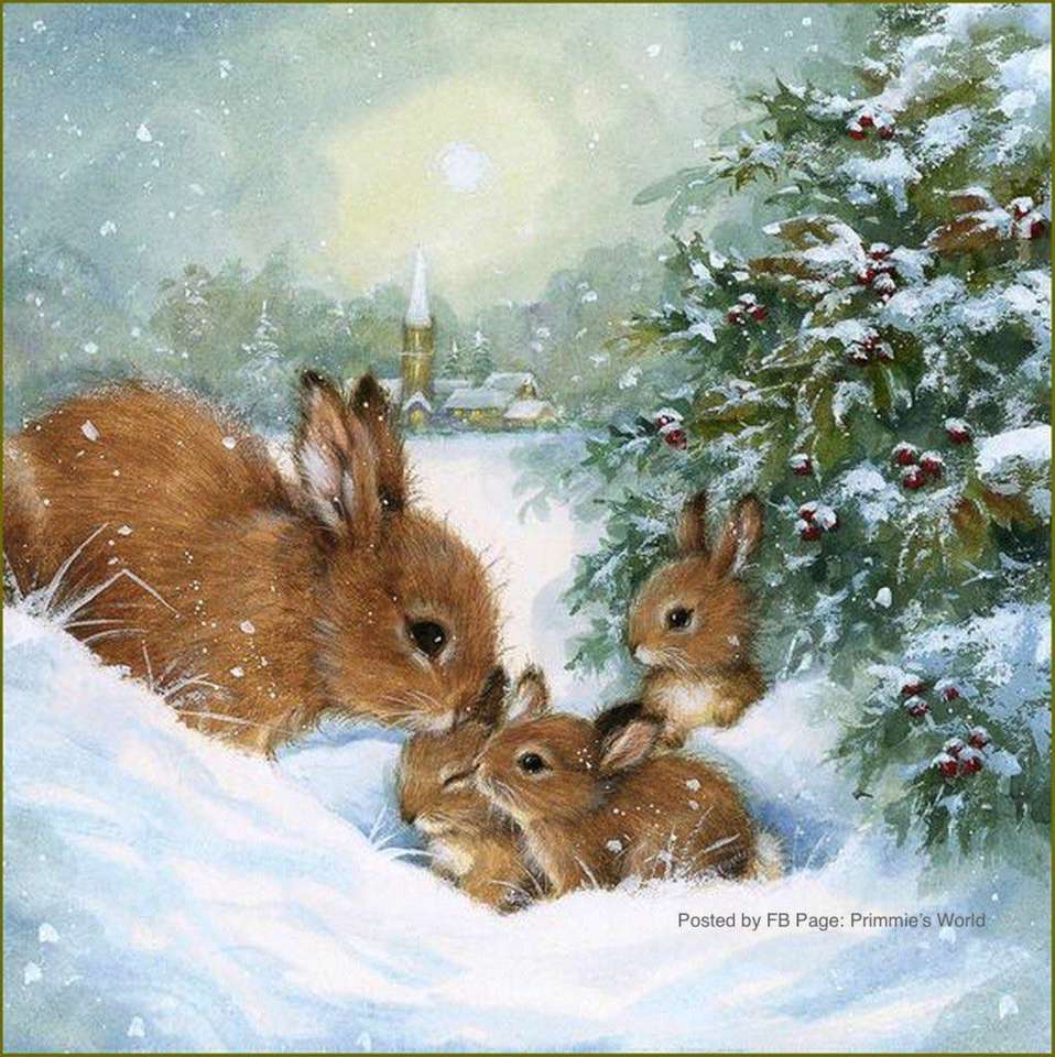 rodzina króliczków w śniegu puzzle online
