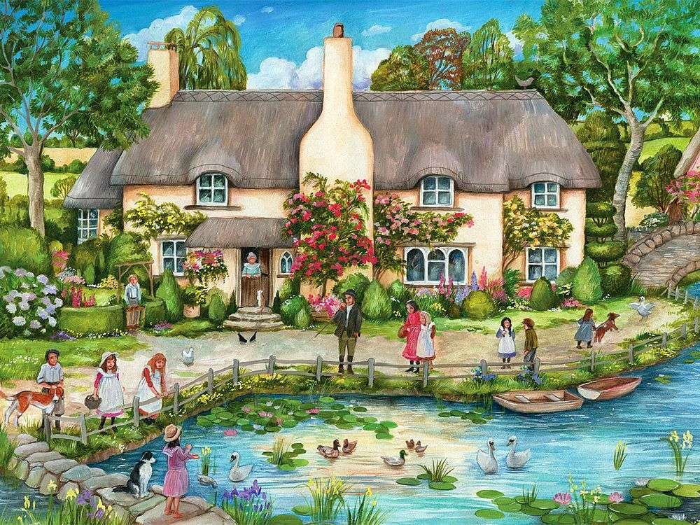Angielski dom na wsi nad uroczym stawem puzzle online