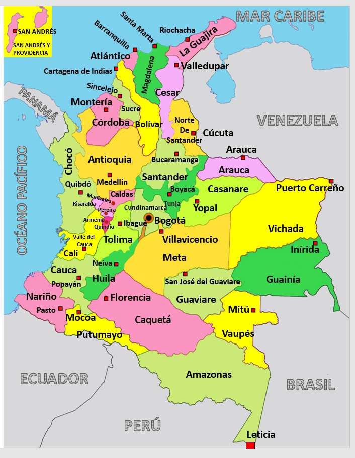 Mapa polityczna Kolumbii puzzle online