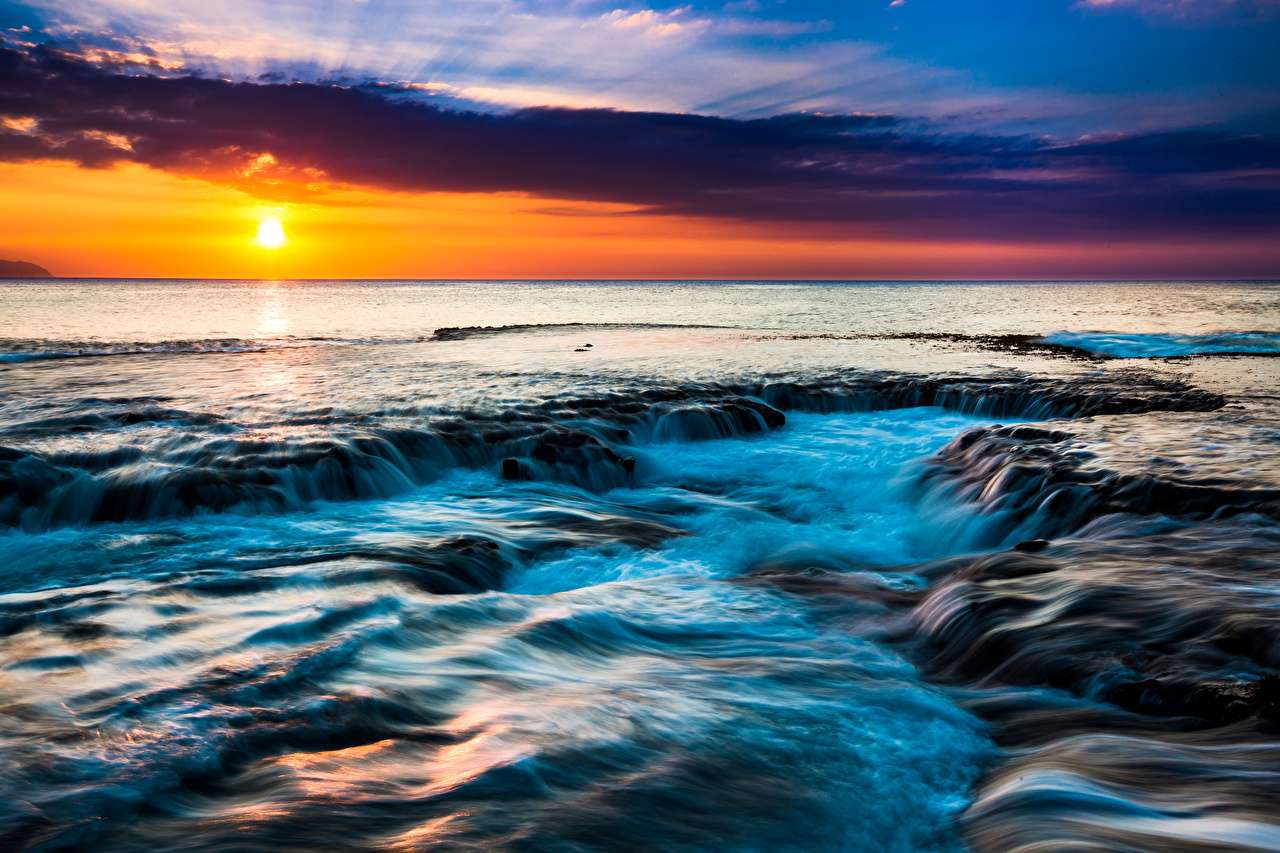 Hawajski zachód słońca, piękna sceneria puzzle online