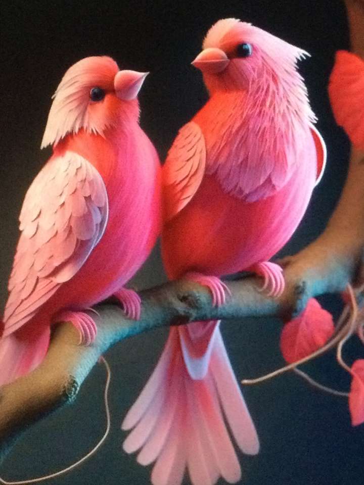 Dwa różowe ptaki na gałęzi puzzle online