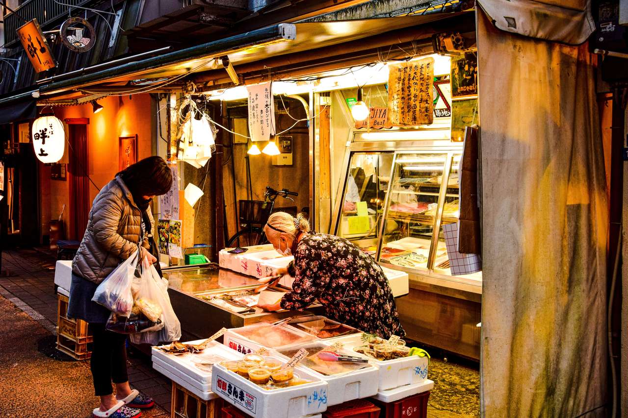 Jedzenie uliczne, Tokio, Japonia puzzle online