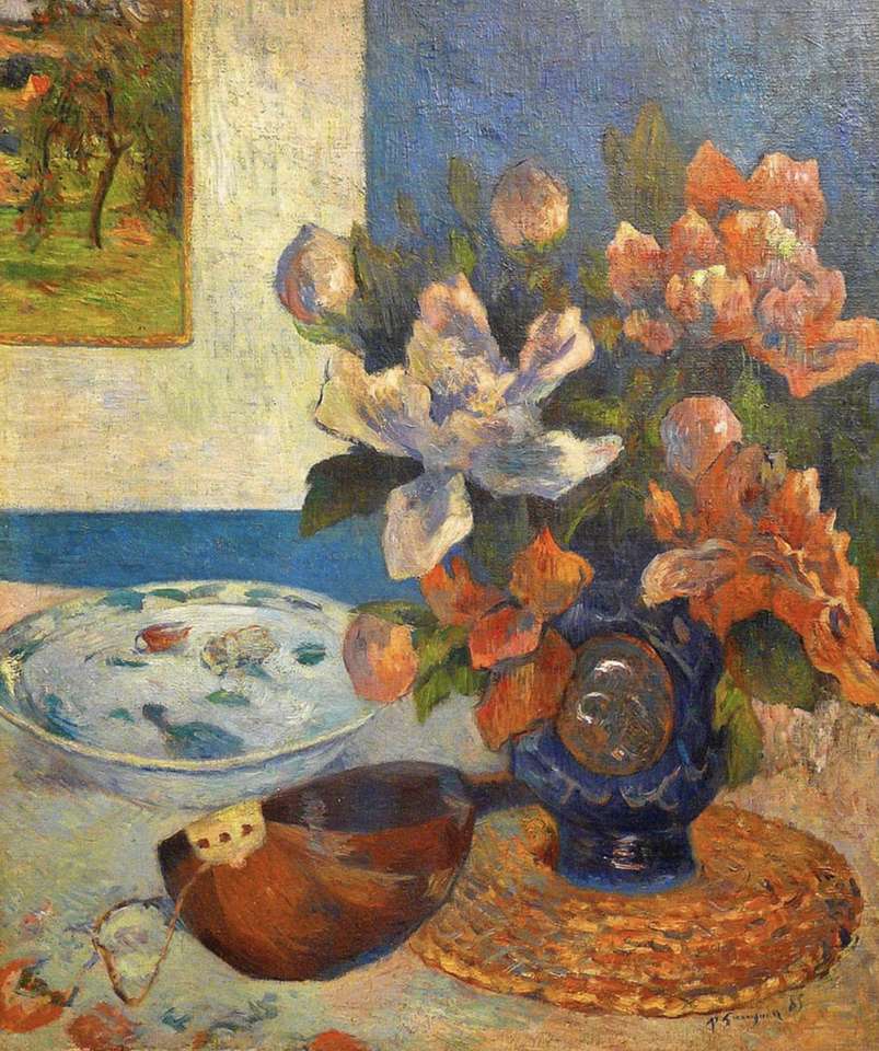 Martwa natura z piwoniami i mandoliną. Gauguina puzzle online