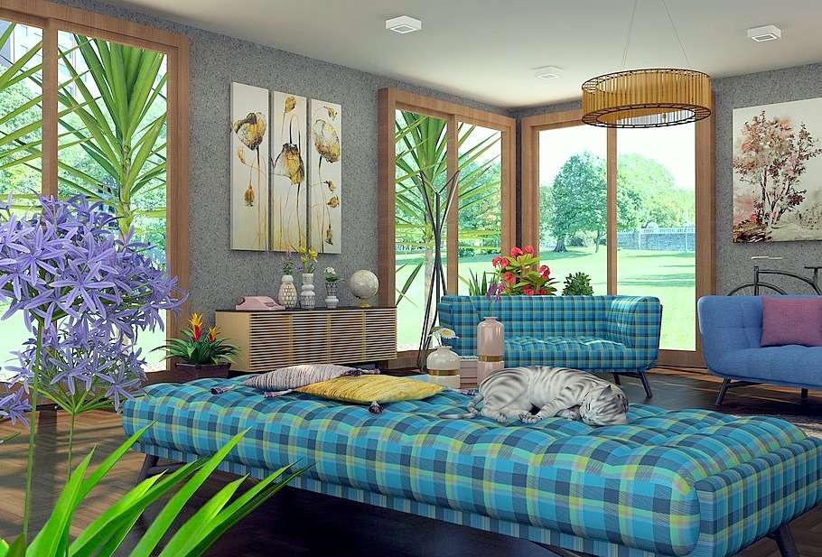 Piękny pokój wypoczynkowy w kojących barwach puzzle online