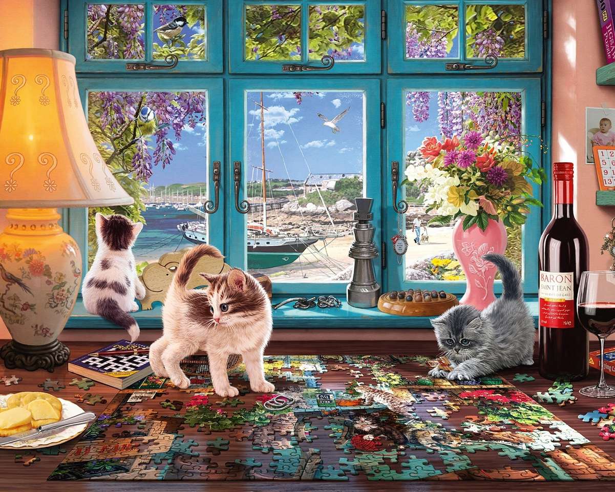 Kotki bawiące się puzzlami puzzle online