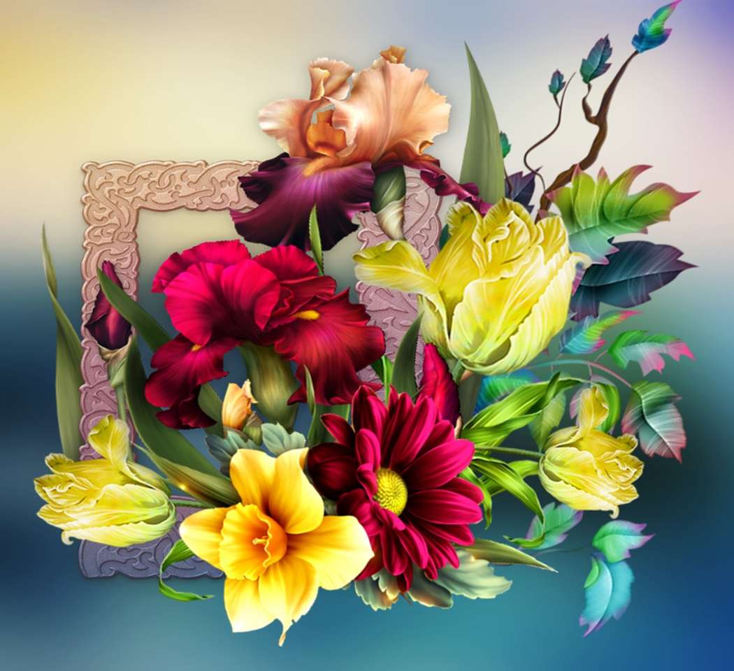 Kolorowy bukiet pięknych kwiatów puzzle online