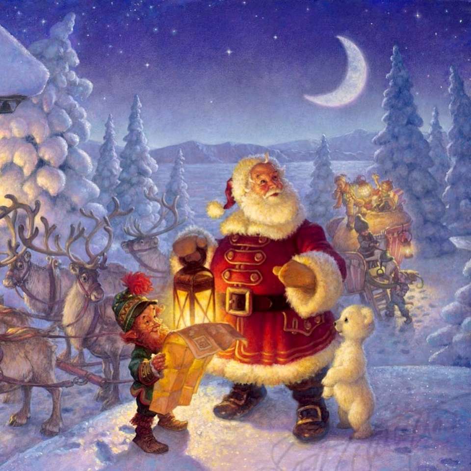 Święty Mikołaj rozdaje swoje prezenty puzzle online