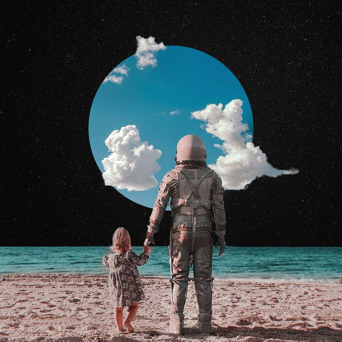 Kosmos, astronauta, plaża puzzle online