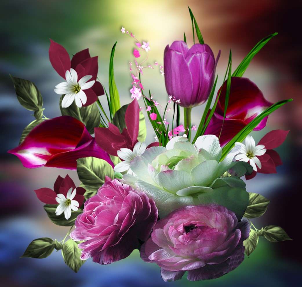Filetowy bukiet kwiatowy puzzle online