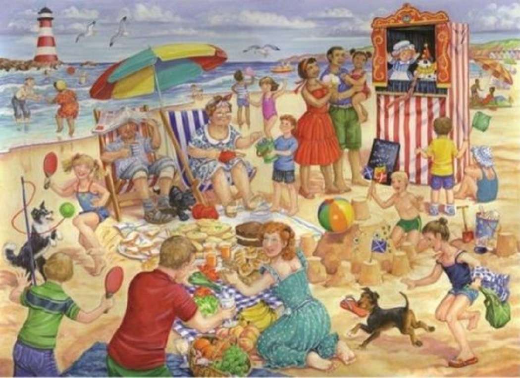 Cała rodzina na plaży puzzle online