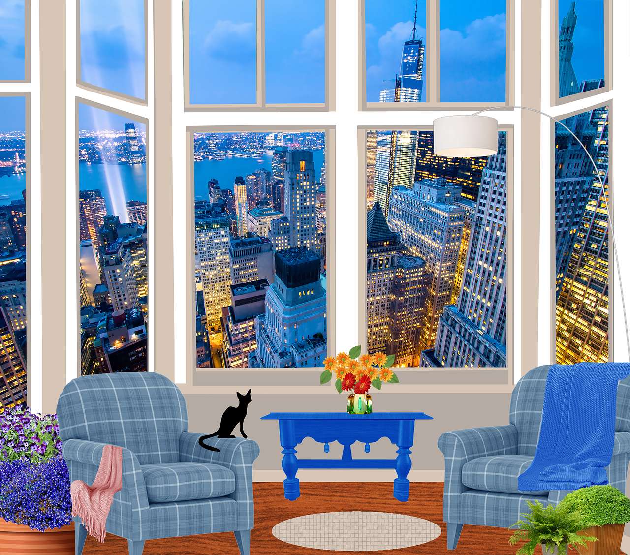 Kot sam w Nowym Jorku (grafika) puzzle online