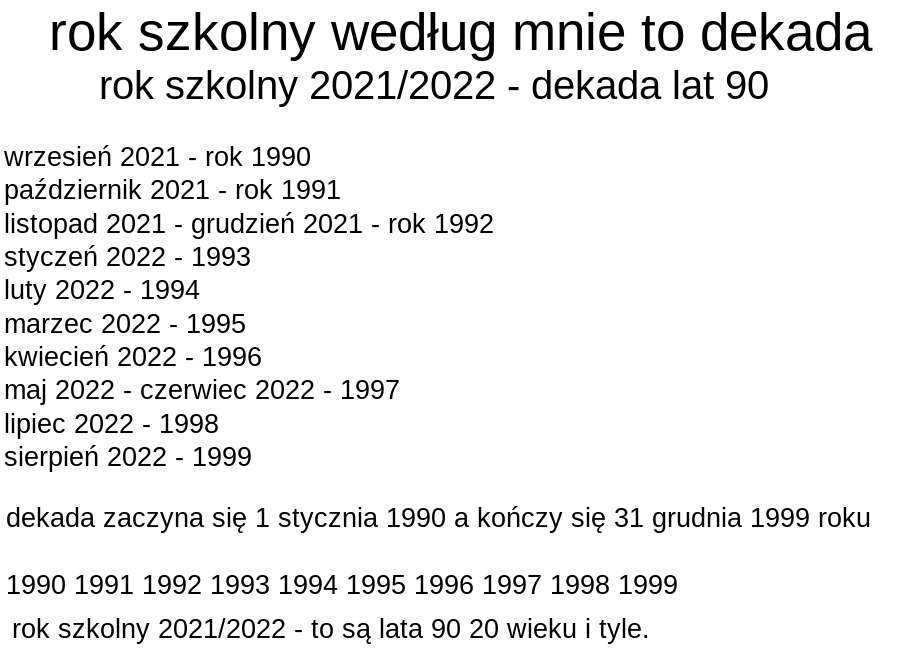 rok szkolny według mnie to dekada 2 puzzle online