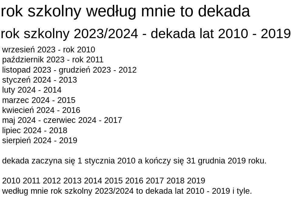 rok szkolny według mnie to dekada 3 puzzle online