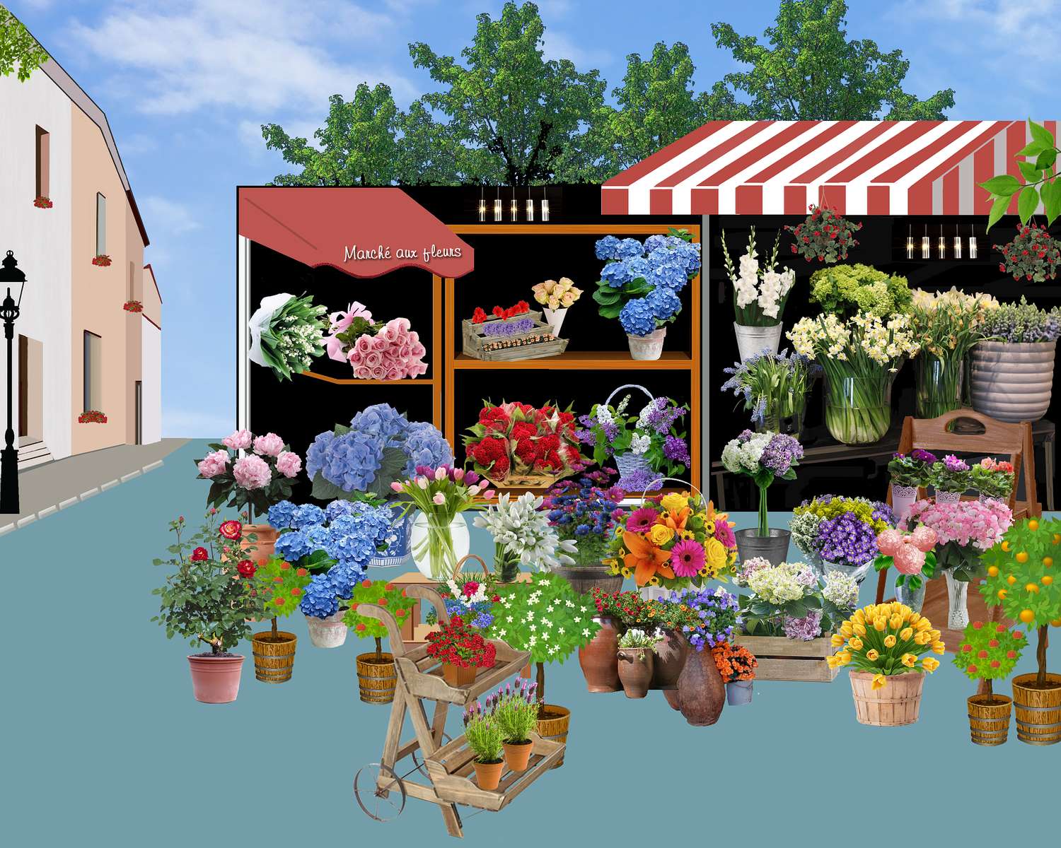 Uliczna kwiaciarnia w miasteczku puzzle online