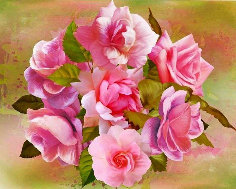 Malowane różowe róże puzzle online