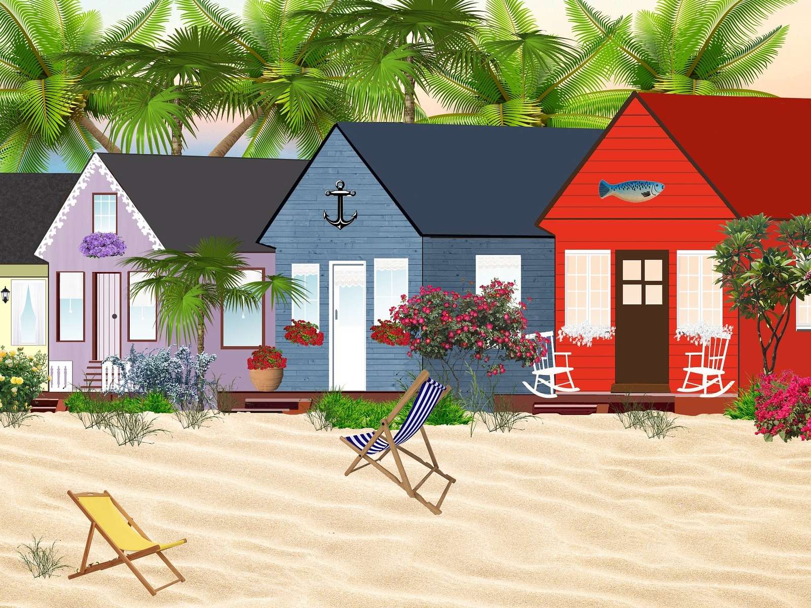 Domki na plaży puzzle online