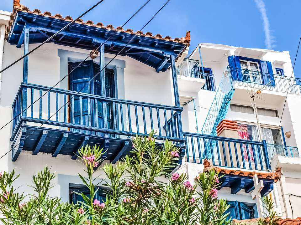 Biało-niebieski dom na Mykonos puzzle online