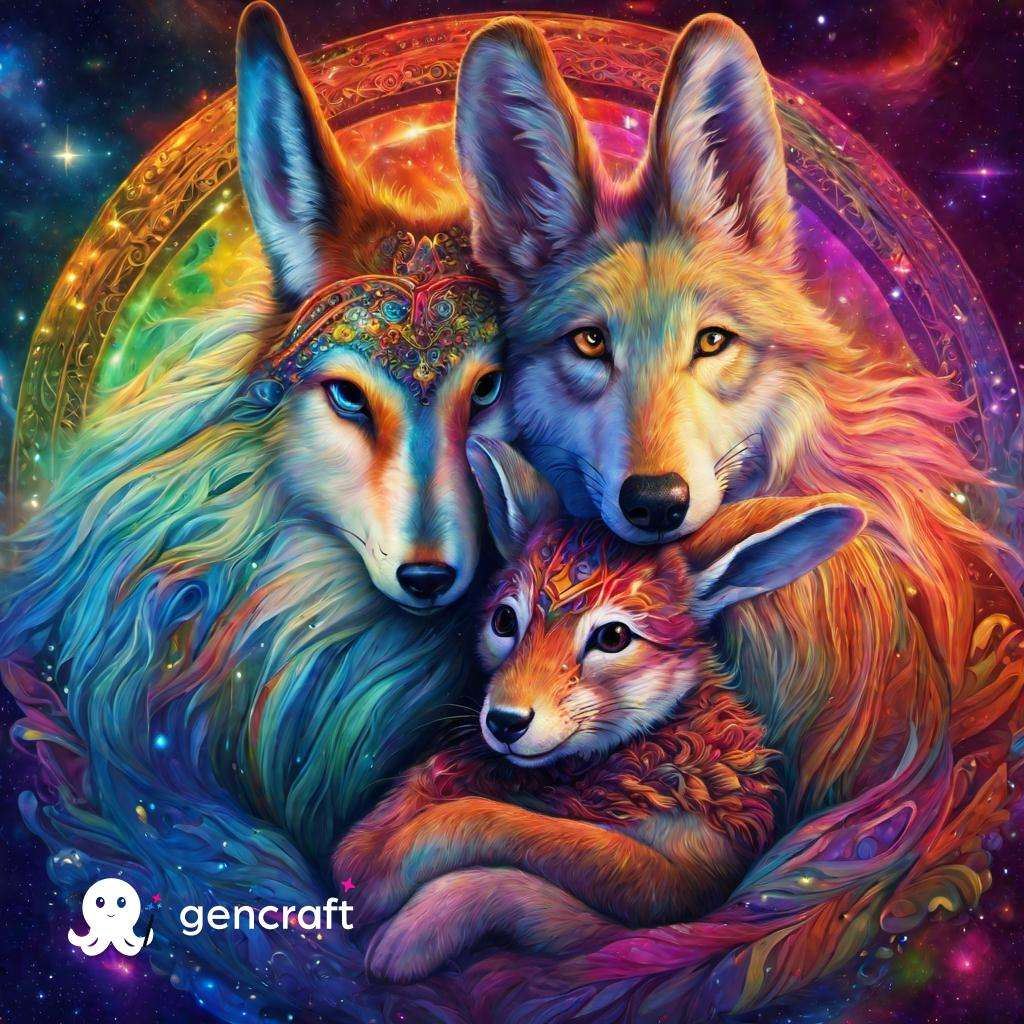 dwa wilki ze szczeniakiem puzzle online