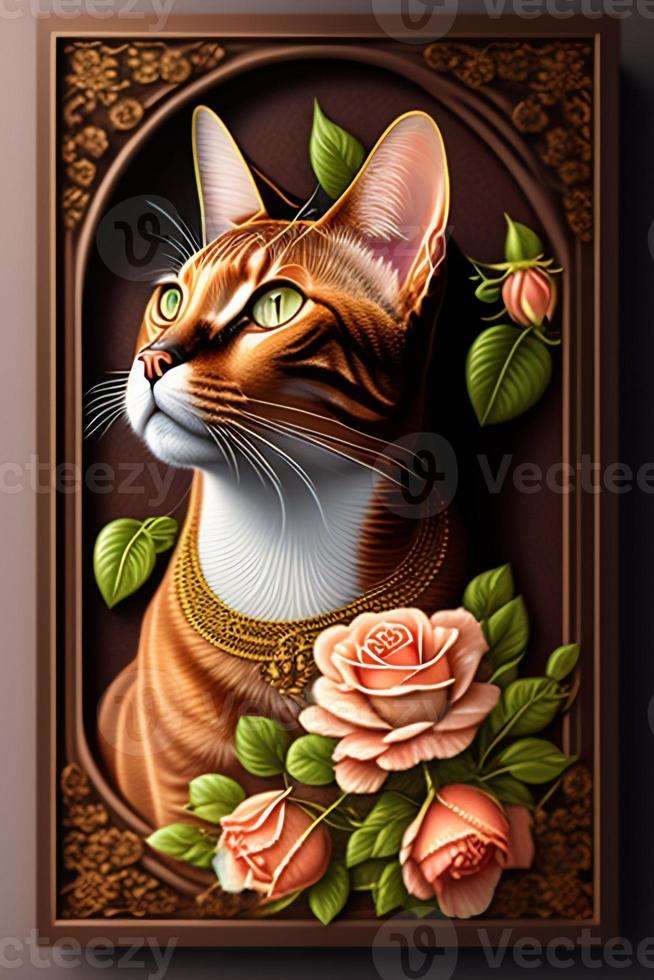 Ett Ett porträtt av en fin katt i tavelram puzzle online