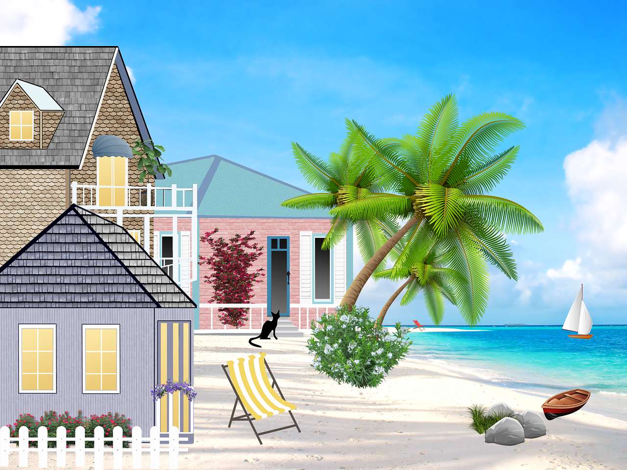 Wakacyjne domy przy plaży puzzle online