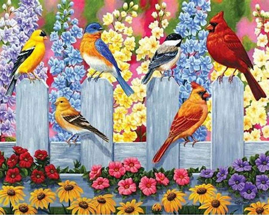 Obraz z kolorowymi ptaszkami puzzle online