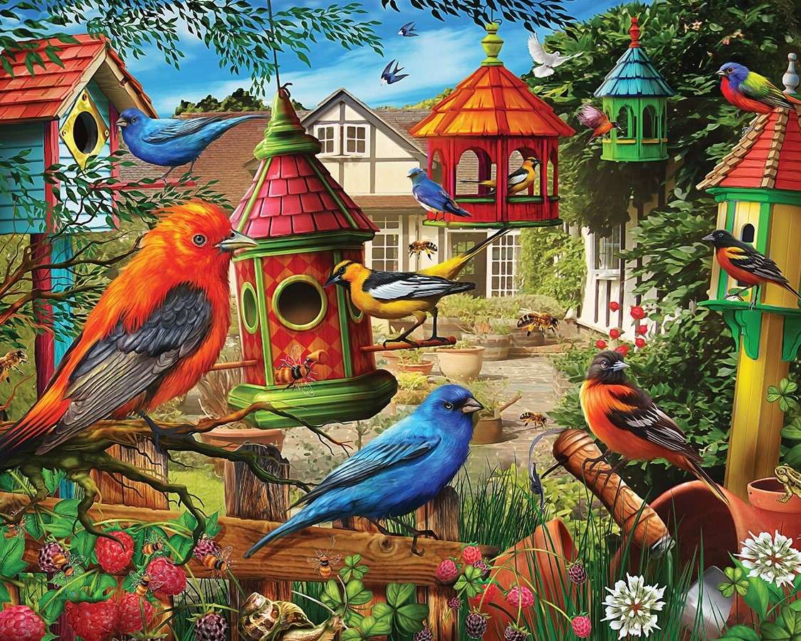 Ptaszki przy karmnikach puzzle online