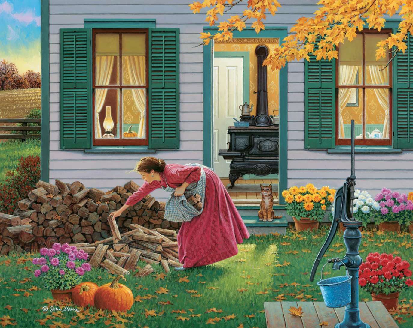 Układanie drewna opałowego jesienią puzzle online
