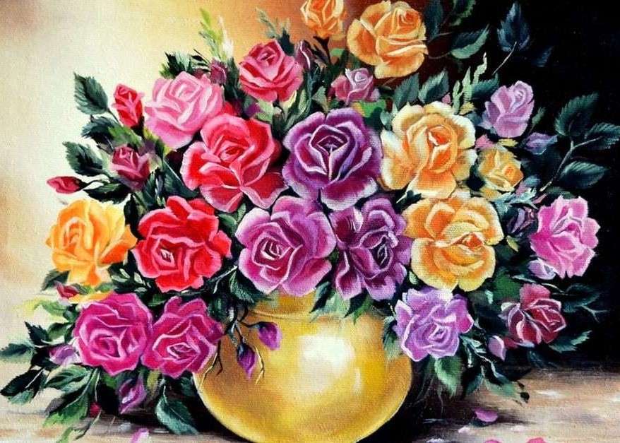 Obraz. Róże w wazonie puzzle online