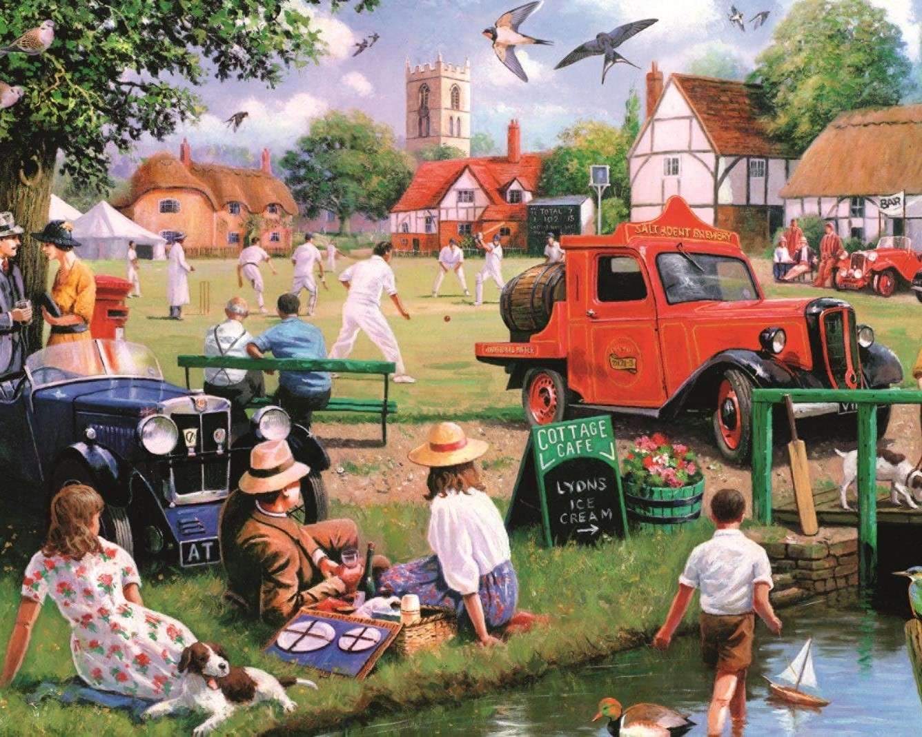 Piknik w miasteczku nad rzeką puzzle online