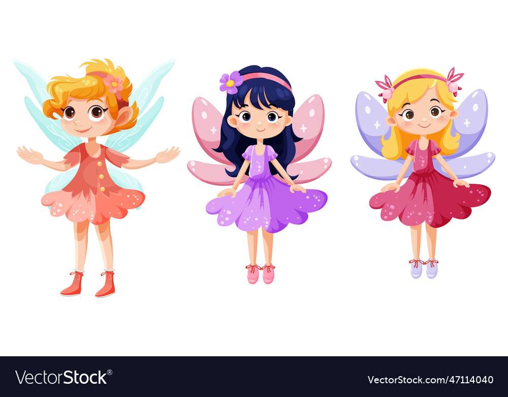 Set of cute fairies cartoon charater vector image puzzle online