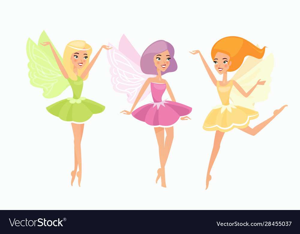 Magic fairies flat set cute vector image puzzle online