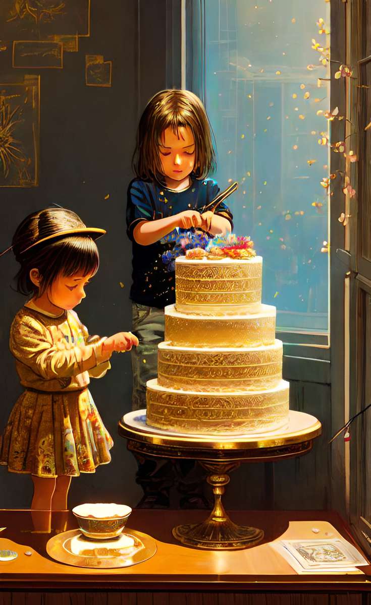 Dwoje dzieci robi duże ciasto puzzle online