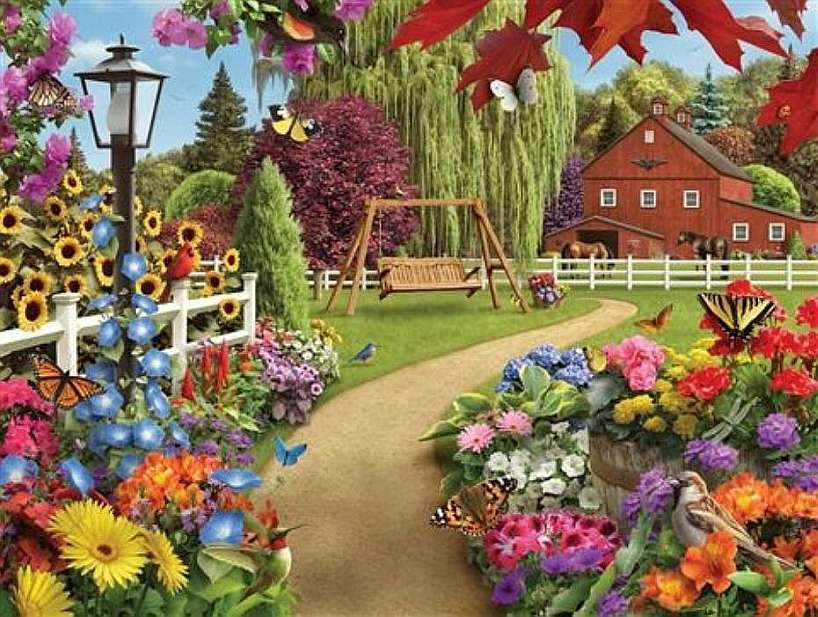 Kwiaty w ogrodzie puzzle online