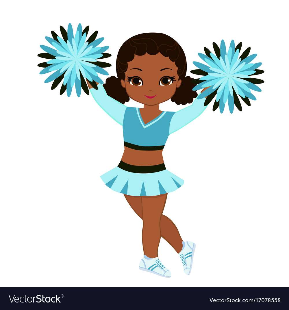 Cheerleader in turquoise uniform with pom poms puzzle online